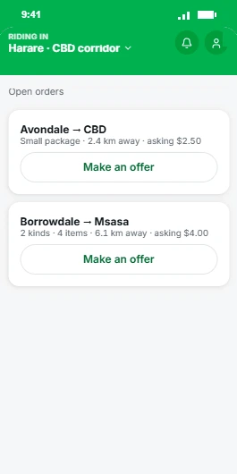 Rider app: open orders nearby